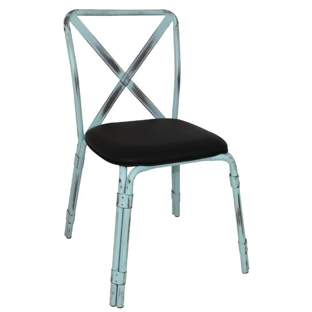 Shelving Bolero Antique Sky Blue Steel Chairs with Black PU Seat (Pack of 4) - GM649 Bolero