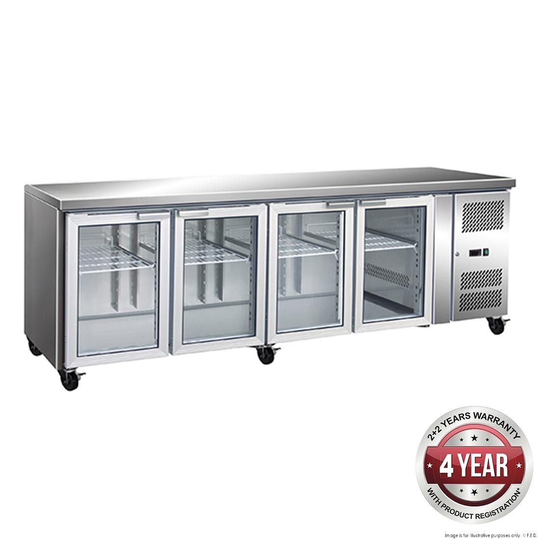 F.E.D. Temperate Thermaster GN4100TNG Four Glass Door Under Bench Fridge Mattys