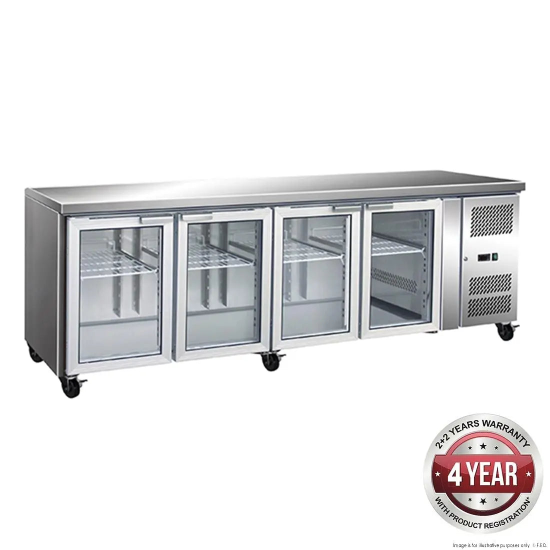 Refrigeration F.E.D. Temperate Thermaster Four Glass Door Under Bench Fridge - GN4100TNG Mattys