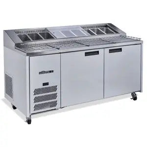 Jade Pizza - Two Door Stainless Steel Pizza Prep Counter Refrigerator With Blown Air Well HJ2PCBASS Mattys