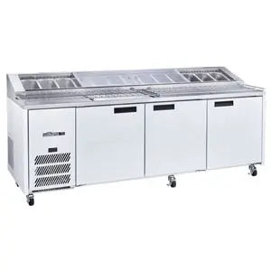 Jade Pizza - Three Door White Colorbond Pizza Prep Counter Refrigerator With Blown Air Well - HJ3PCBA Mattys
