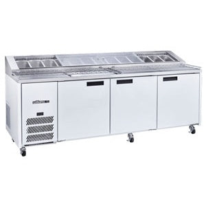 Jade Pizza - Three Door White Colorbond Pizza Prep Counter Refrigerator With Blown Air Well HJ3PCBA Mattys