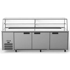 Jade Sandwich - Three Door Stainless Steel Prep Counter Refrigerator With Blown Air Well HJ3SCBASS Mattys