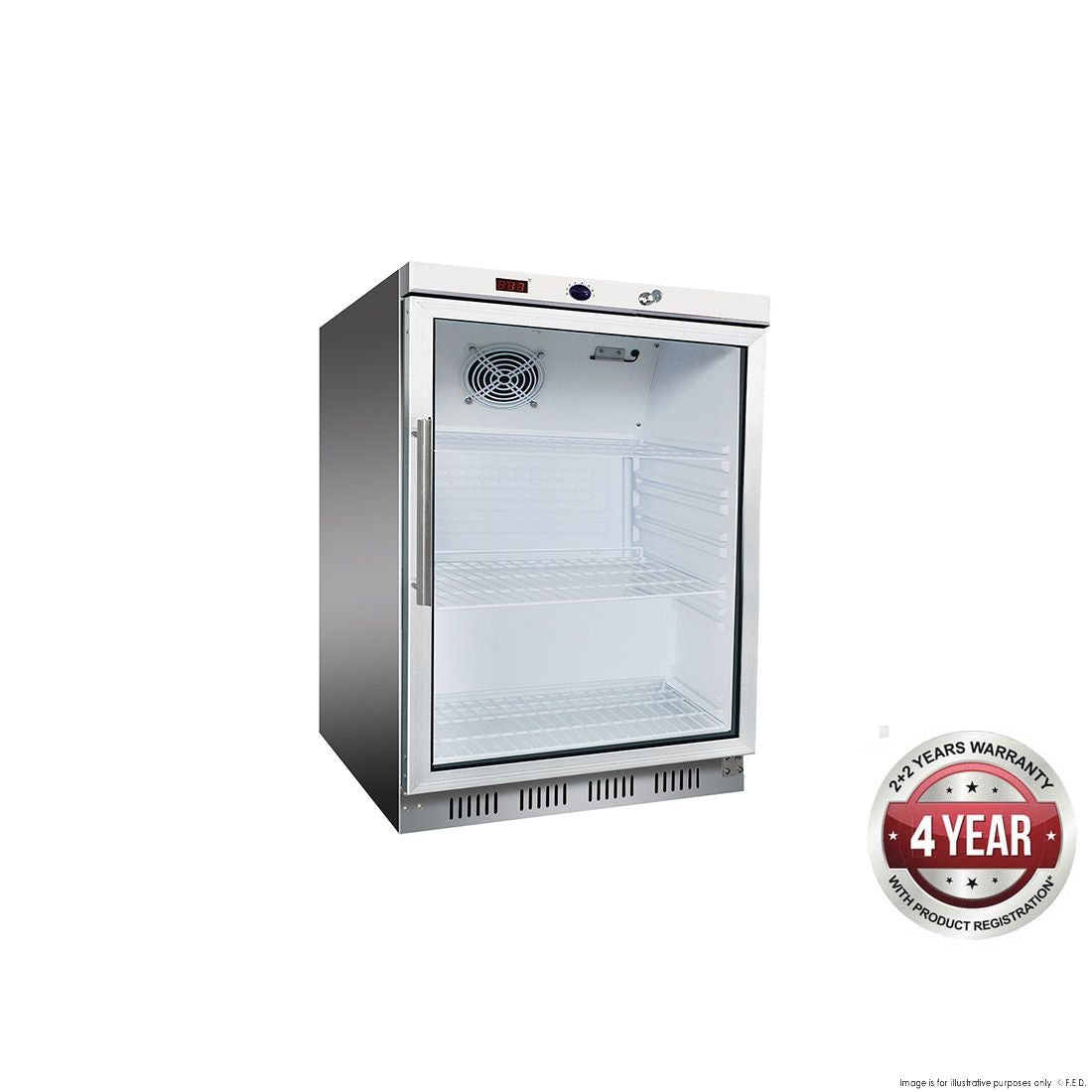 F.E.D. Thermaster HR200G S/S Display Bar Fridge with Glass Door - 128.5 Litre - HR200G S/S Mattys