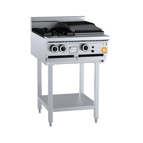 B+S K+ KBT-SB2-CBR3 Gas Combination Two Open Burners & 300mm Char Broiler On Leg Stand Mattys