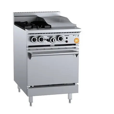 B+S Commercial Kitchen Cook Tops K+ Gas Two Open Burners & 300mm Grill Plate with Oven - KOV-SB2-GRP3 Mattys