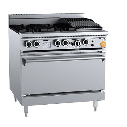 K+ KOV-SB4-CBR3 Gas Four Open Burners & 300mm Char Broiler with Oven Mattys
