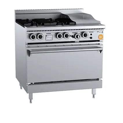 B+S Commercial Kitchen Cook Tops K+ Gas Four Open Burners & 300mm Grill Plate with Oven - KOV-SB4-GRP3 Mattys