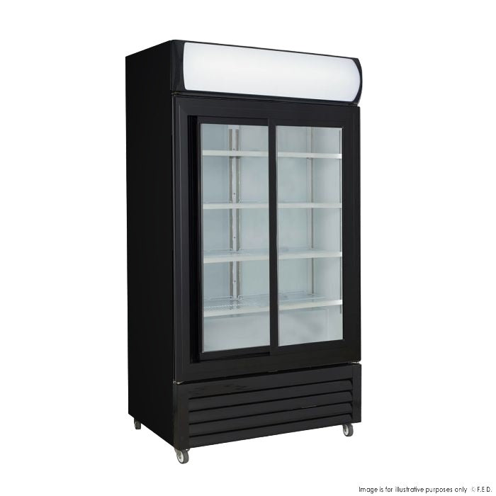 F.E.D. Thermaster LG-1000SDBP 1000L Two Sliding Glass Door Colourbond Upright Drink Fridge Black Mattys