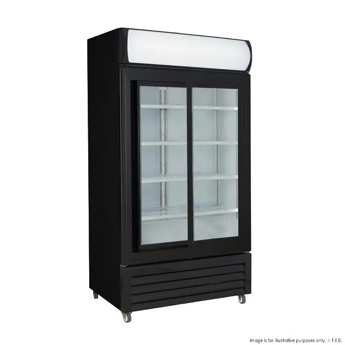 F.E.D. Thermaster LG-1000SDBP 1000L Two Sliding Glass Door Colourbond Upright Drink Fridge Black Mattys