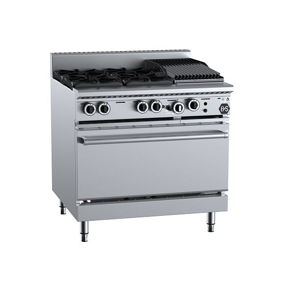 B+S Black OV-SB4-CBR3 - Gas Four Open Burners & 300mm Char Broiler with Oven Mattys