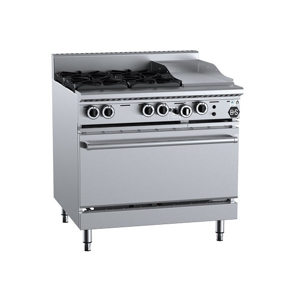 B+S Black OV-SB4-GRP3 - Gas Four Open Burners & 300mm Grill Plate with Oven Mattys