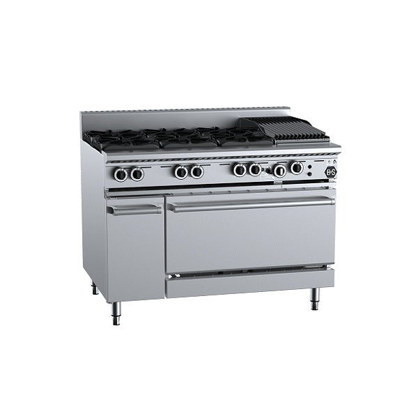 B+S Black OV-SB6-CBR3 - Gas Six Open Burners & 300mm Char Broiler with Oven Mattys