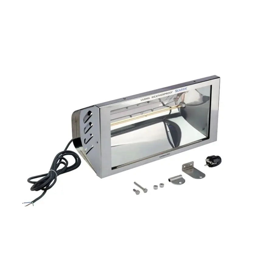 Varmatec SEASIDE Single Infrared Wall-Mounted Stainless Steel Heater with Corrosion-Resistant Waterproof Design and On/Off Switch Controls Mattys