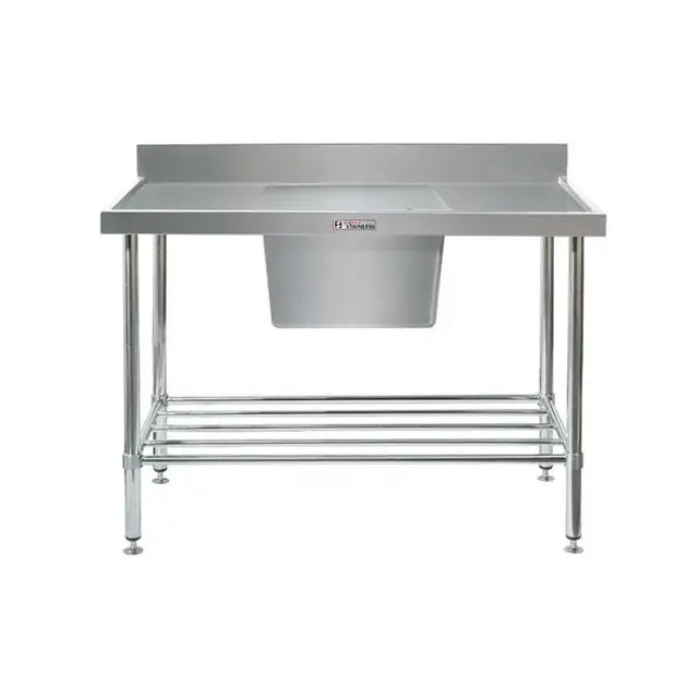 Benches Simply Stainless Single Sink Bench with Splashback (600 Series) - 900mm - Centre Sink- Large Capacity Bowl - SS05.0900.PW Simply Stainless