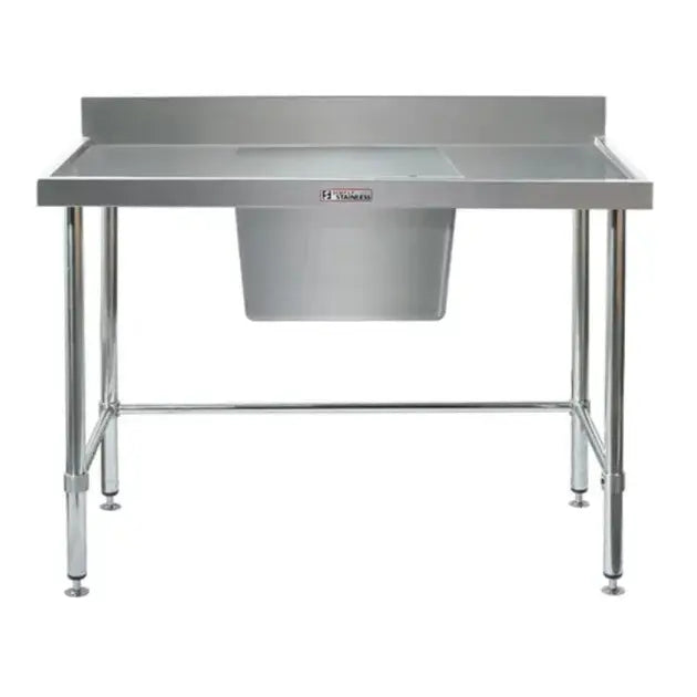 Sinks Simply Stainless Ss05.1200C Lb Single Sink Bench With Splashback, Centre Bowl And Leg Brace (600 Series) - 1200Mm - SS05.1200C LB Simply Stainless