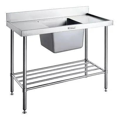 Sinks Simply Stainless Single Sink Bench With Splashback And Centre Bowl (600 Series) - 1200Mm - SS05.1200C Simply Stainless