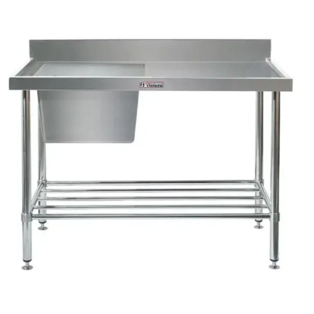 Sinks Simply Stainless Single Sink Bench With Splashback And Left Hand Bowl (600 Series) - 1200Mm - SS05.1200L Simply Stainless