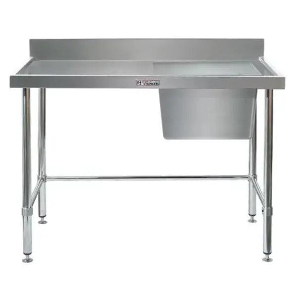 Benches Simply Stainless Ss05.1200R Lb Single Sink Bench With Splashback, Right Hand Bowl And Leg Brace (600 Series) - 1200Mm - SS05.1200R LB Simply Stainless