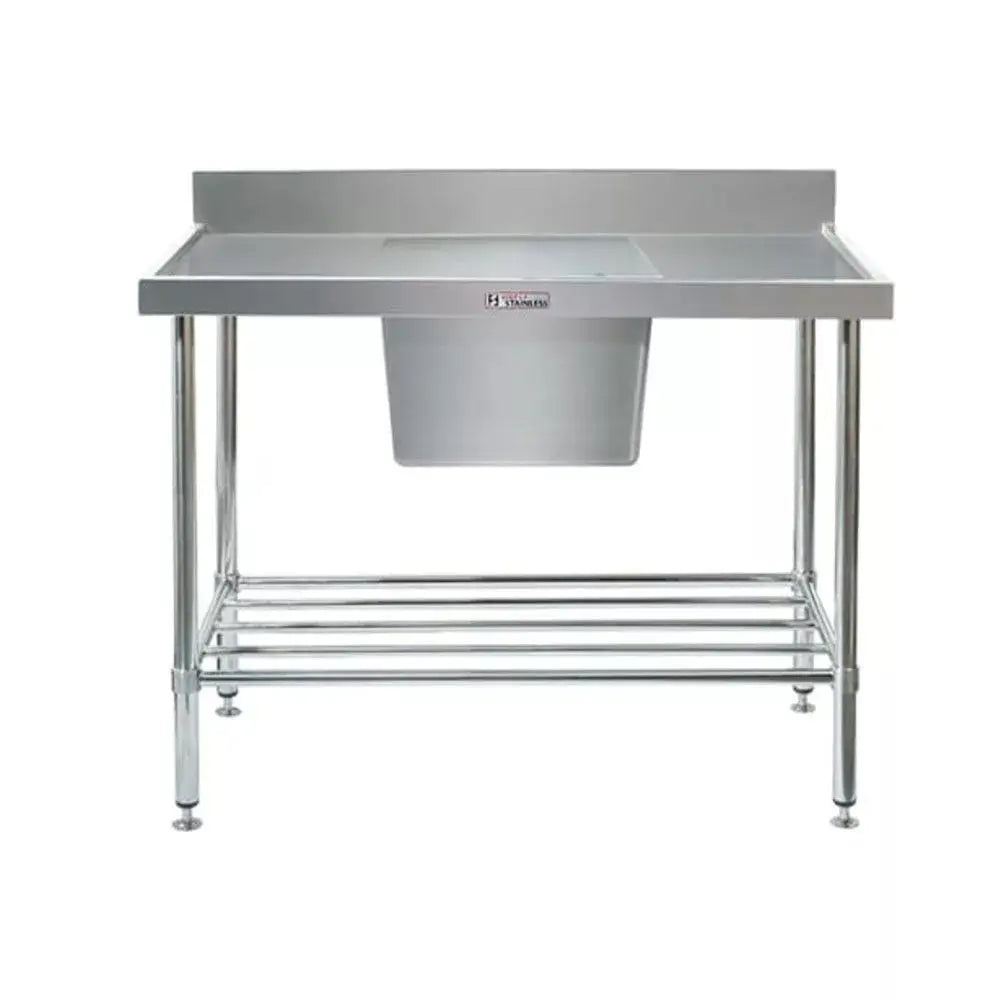 Sinks Simply Stainless Single Sink Bench With Splashback And Centre Sink (600 Series) - 1500mm - SS05.1500C Simply Stainless