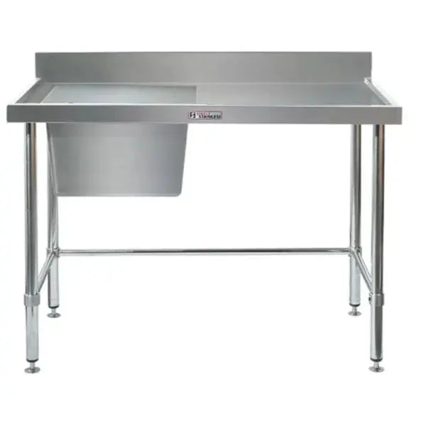 Sinks Simply Stainless Ss05.1800L Lb Single Sink Bench With Splashback, Left Side Bowl And Leg Brace (600 Series) - 1800Mm - SS05.1800L LB Simply Stainless