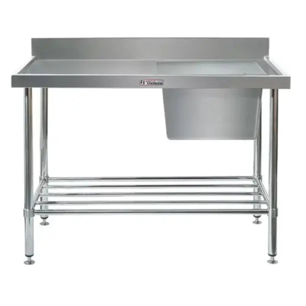 Sinks Simply Stainless Single Sink Bench With Splashback And Right Hand Bowl (600 Series) - 2100Mm - SS05.2100R Simply Stainless