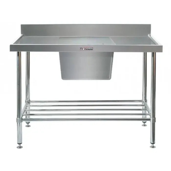 Benches Simply Stainless Single Sink Bench With Splashback And Large Centre Bowl (700 Series)- 900Mm - SS05.7.0900.PW Simply Stainless
