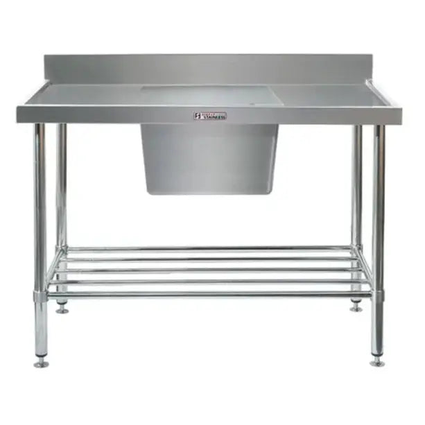 Sinks Simply Stainless Single Sink Bench With Splashback And Centre Bowl (700 Series) - 1200Mm - SS05.7.1200C Simply Stainless