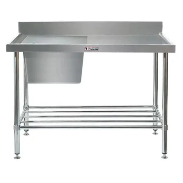 Sinks Simply Stainless Single Sink Bench With Splashback And Left Side Bowl (700 Series) - 1500Mm - SS05.7.1500L Simply Stainless