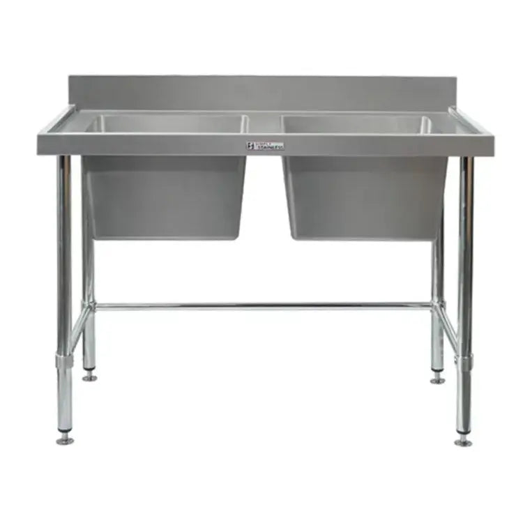 Sinks Simply Stainless SS06.1200 LB Double Sink Bench With Splashback And Leg Brace (600 Series) - 1200 - SS06.1200 LB Simply Stainless