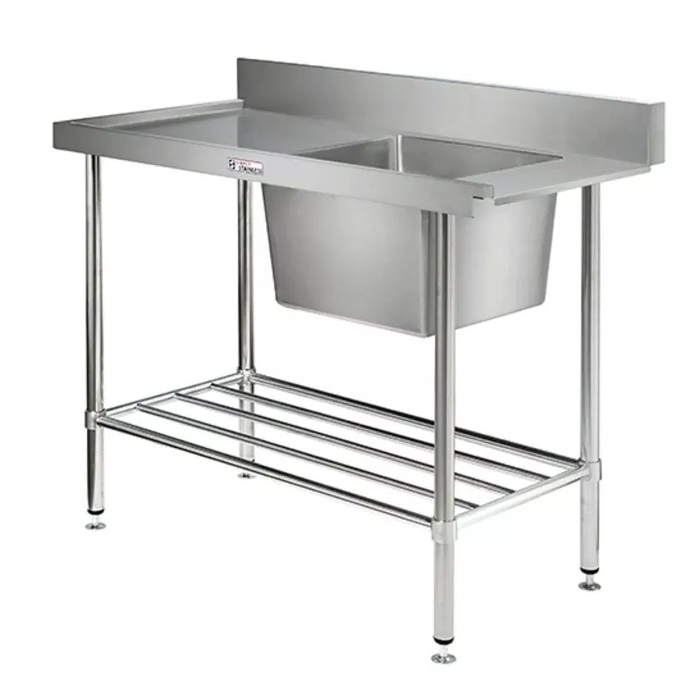 Simply Stainless SS08.1200L Left Hand Single Sink Dishwasher Inlet Bench (600 Series) - 1200mm Mattys