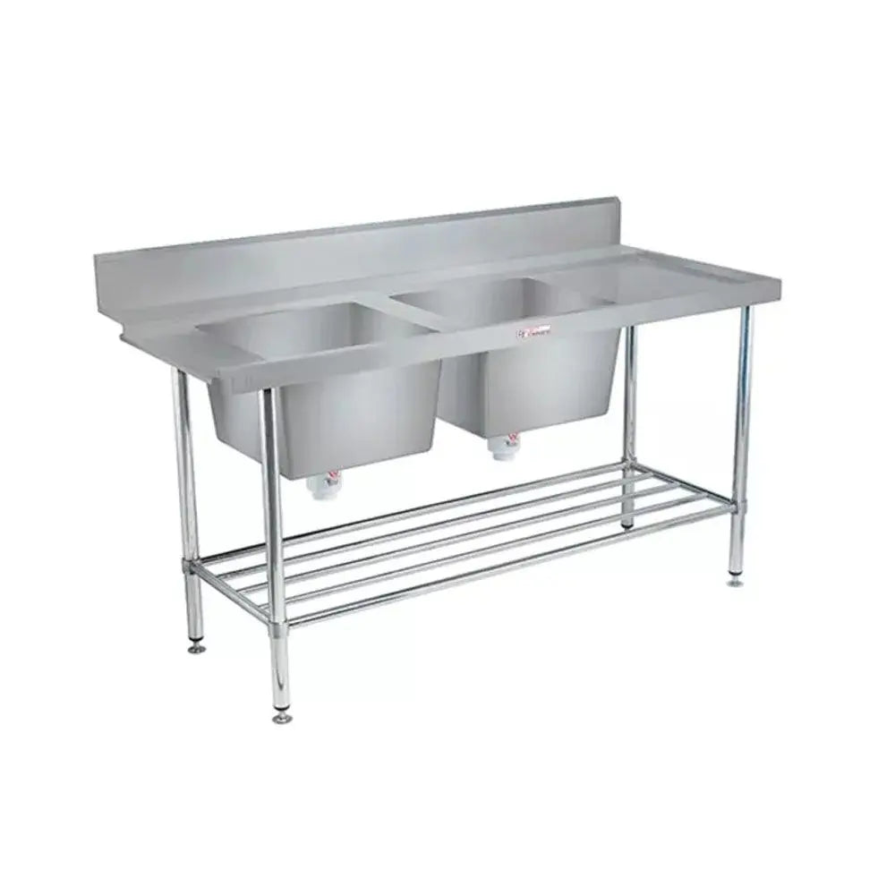 Sinks Simply Stainless Left Side Double Sink Dishwasher Inlet Bench (600 Series) - 1650mm - SS09.1650DBL Simply Stainless