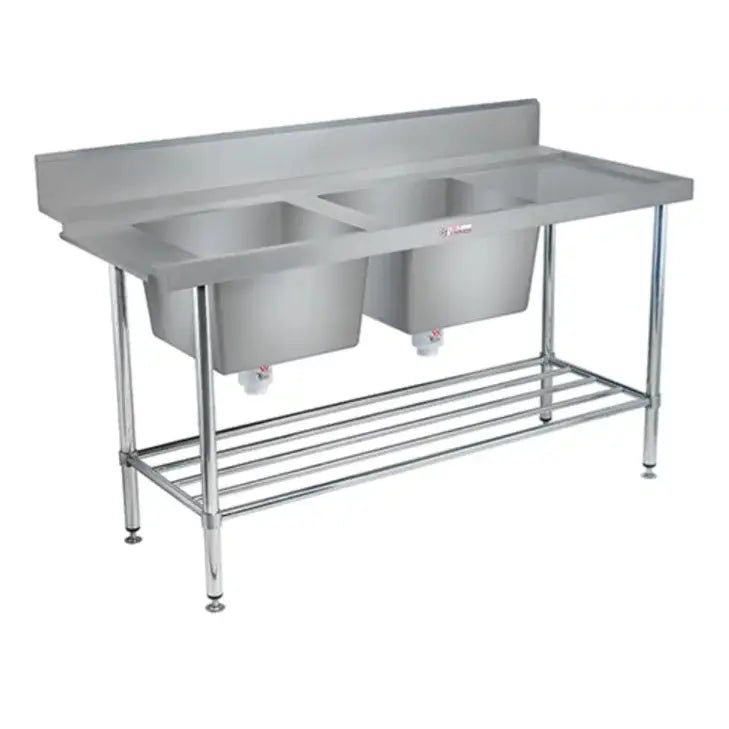 Sinks Simply Stainless Right Side Double Sink Dishwasher Inlet Bench (600 Series) - 1650Mm - SS09.1650DBR Simply Stainless