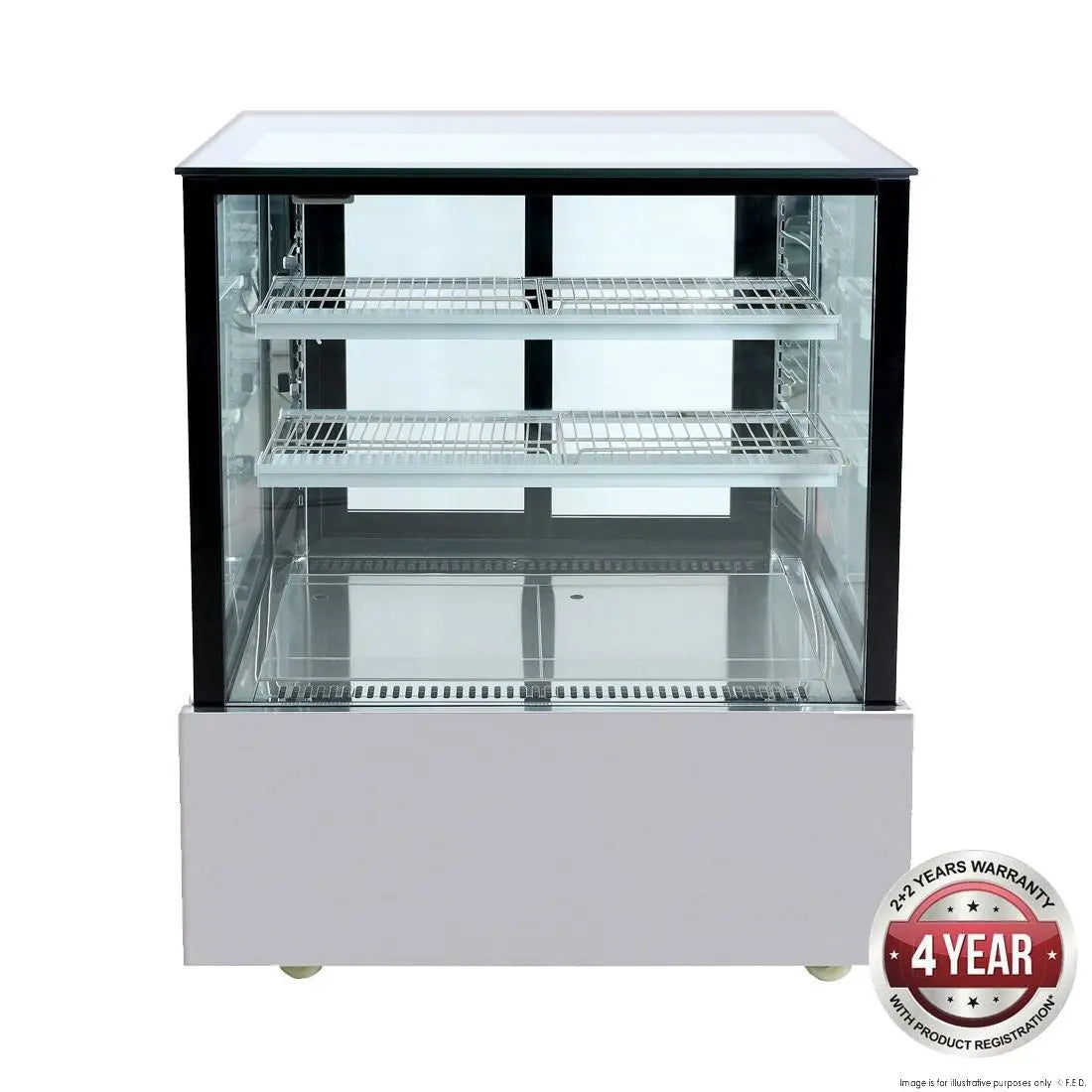 F.E.D. Bonvue Black Trim Square Glass Cake Display 2 Shelves 900x700x1100 - SSU90-2XB Mattys