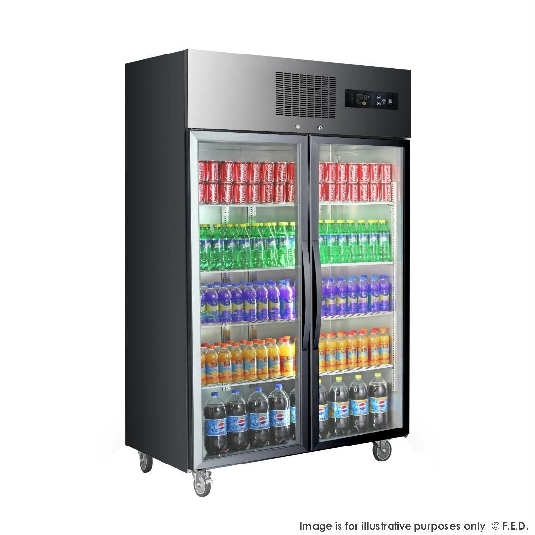 F.E.D. Temperate Thermaster Double Door Upright Display Fridge (Black) - SUCG1000B Mattys