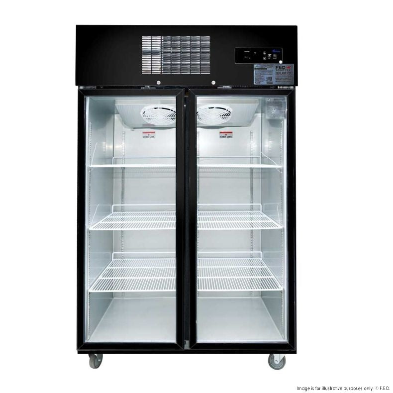 F.E.D. Temperate Thermaster Double Glass Door Black Stainless Steel Upright Freezer - SUFG1000B Mattys