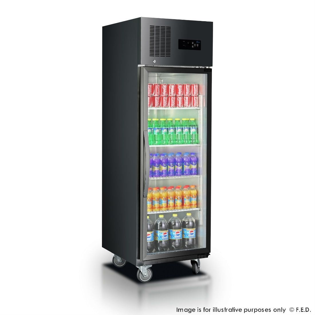 F.E.D. Temperate Thermaster Single glass door upright freezer black stainless steel - SUFG500B Mattys