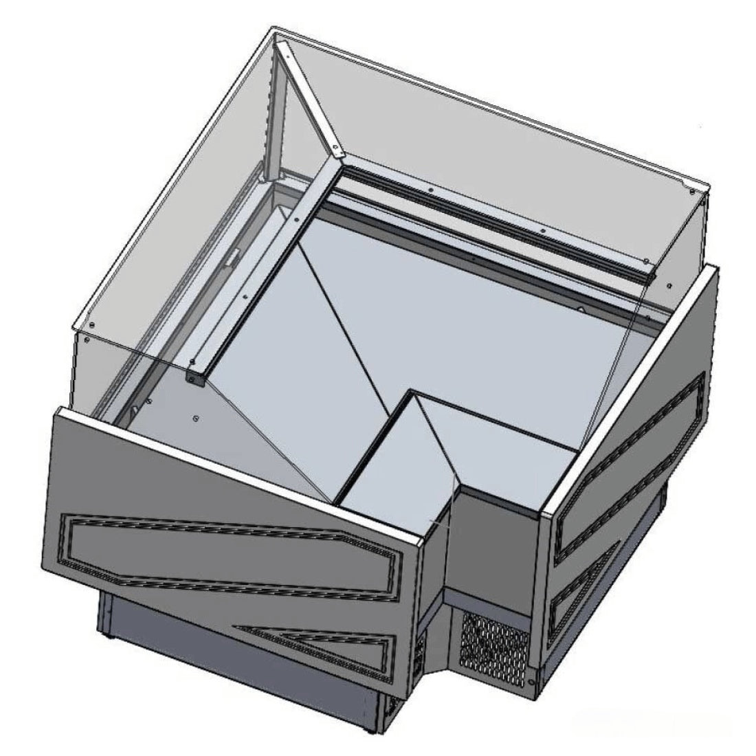 Tecnodom Series MR80 Black Corner Deli Display w/ Storage and Castors TDMR-08E Tecnodom