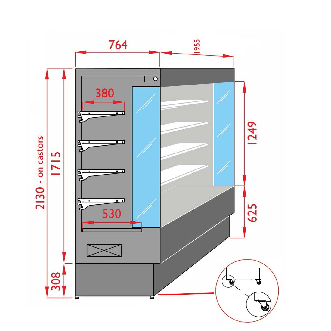 Tecnodom Open Chiller with 4 Shelves TDV80-CA-125 Tecnodom