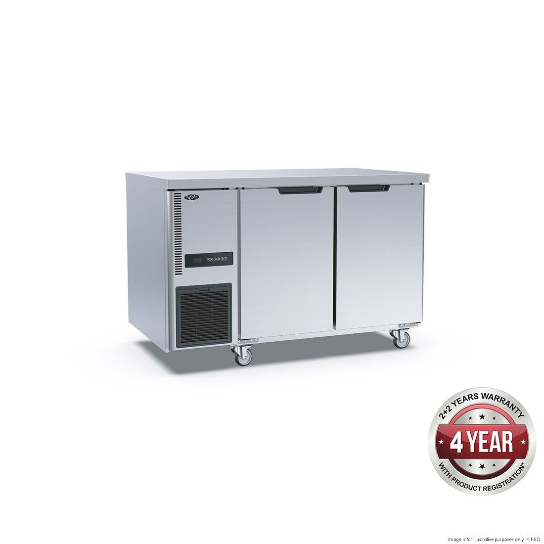 F.E.D. Temperate Thermaster TS1200BT Stainless Steel Double Door Workbench Freezer Mattys