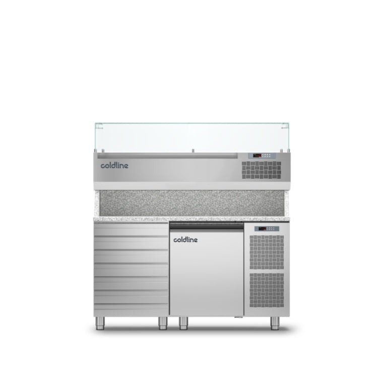 Coldline TZ09/1MC VP - 1 Door 7 Drawers Prep Bench - With Display Case Mattys