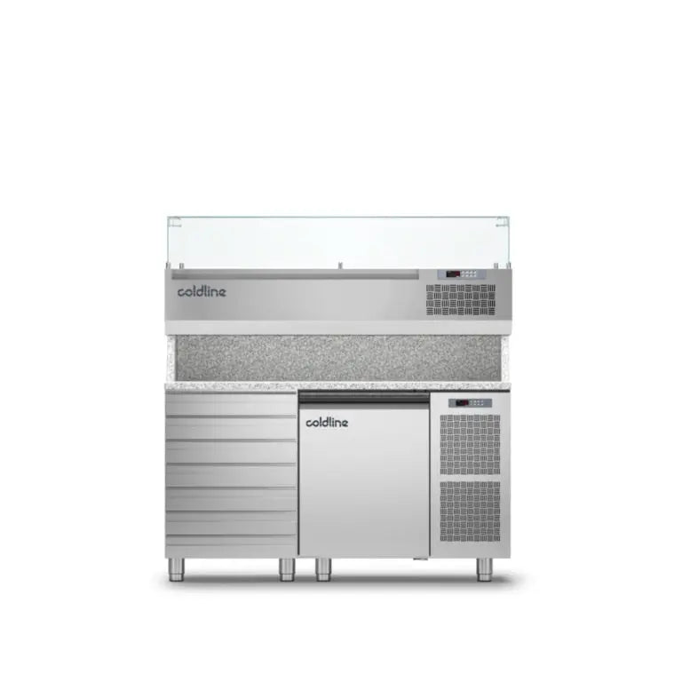 Dough Rollers Coldline TZ09/1MC VP - 1 Door 7 Drawers Prep Bench - With Display Case - TZ09/1MC VP Mattys