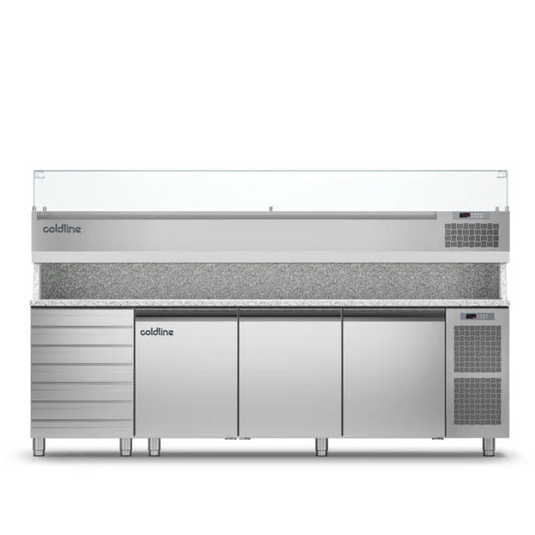 Coldline 3 Door 7 Drawers Prep Bench - With Display Case - TZ17/1MC VP Mattys