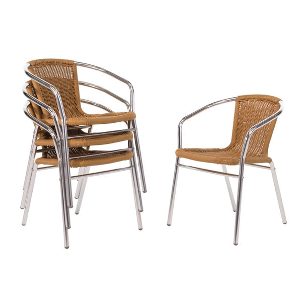 Cleaning Products Bolero Natural Wicker Chair with Aluminium Frame (Pack 4) - U422 Bolero