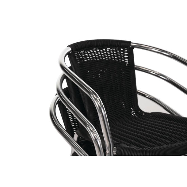 Cleaning Products Bolero Black Wicker Chair with Aluminium Frame (Pack 4) - U507 Bolero