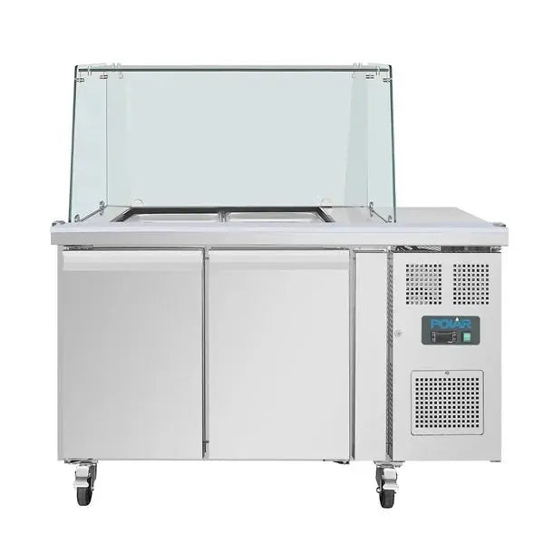 Polar U-Series GN Saladette Counter with Square Sneeze Guard 2 Door UA017-A Mattys