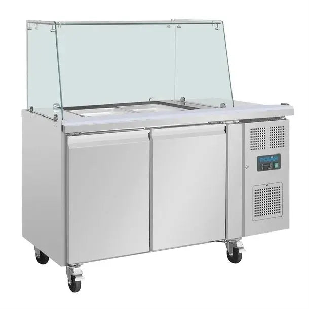 Polar U-Series GN Saladette Counter with Square Sneeze Guard 2 Door UA017-A Mattys