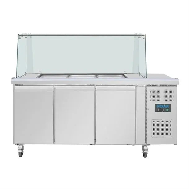 Polar U-Series GN Saladette Counter with Square Sneeze Guard 3 Door UA018-A Mattys