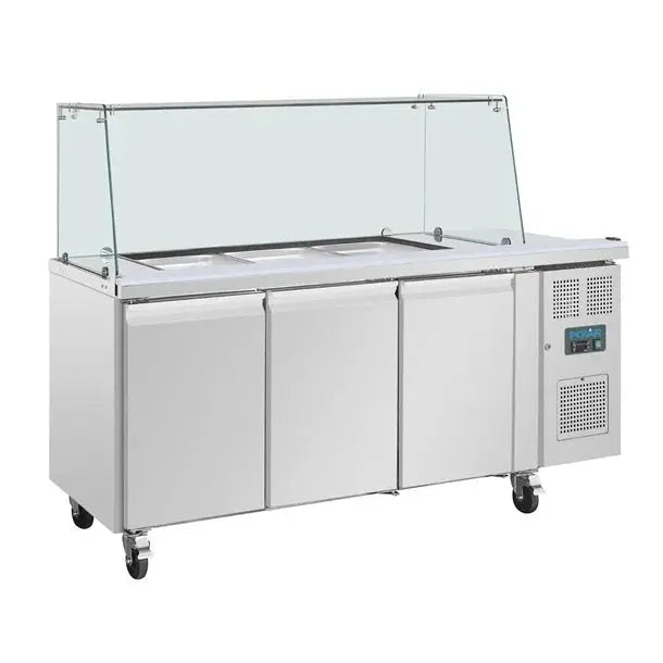 Polar U-Series GN Saladette Counter with Square Sneeze Guard 3 Door UA018-A Mattys