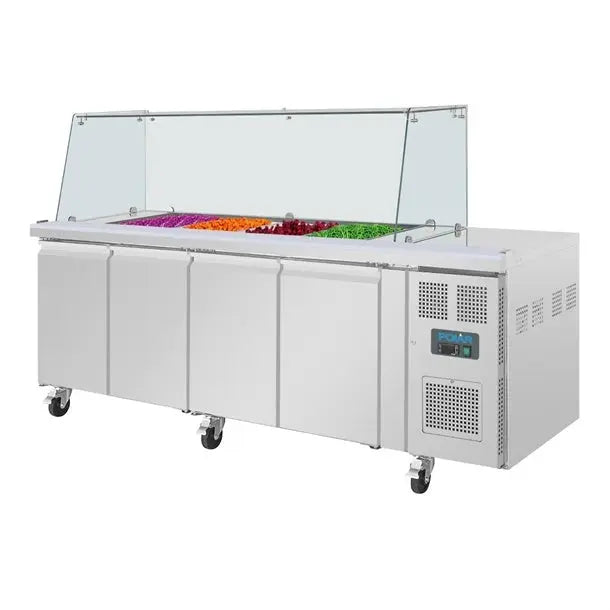 Polar U-Series GN Saladette Counter with Square Sneeze Guard 4 Door UA019-A Mattys